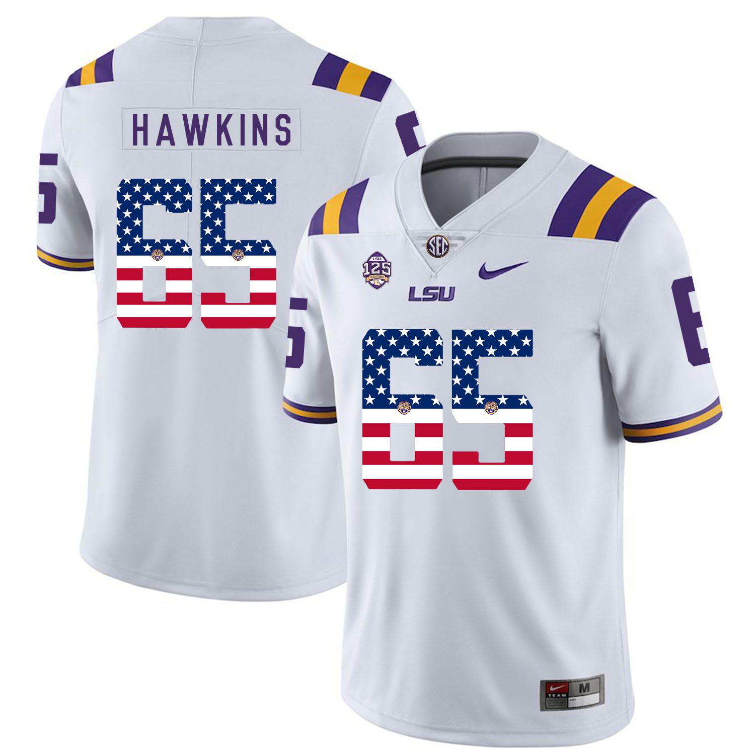 Men LSU Tigers #65 Hawkins White Flag Customized NCAA Jerseys->customized ncaa jersey->Custom Jersey
